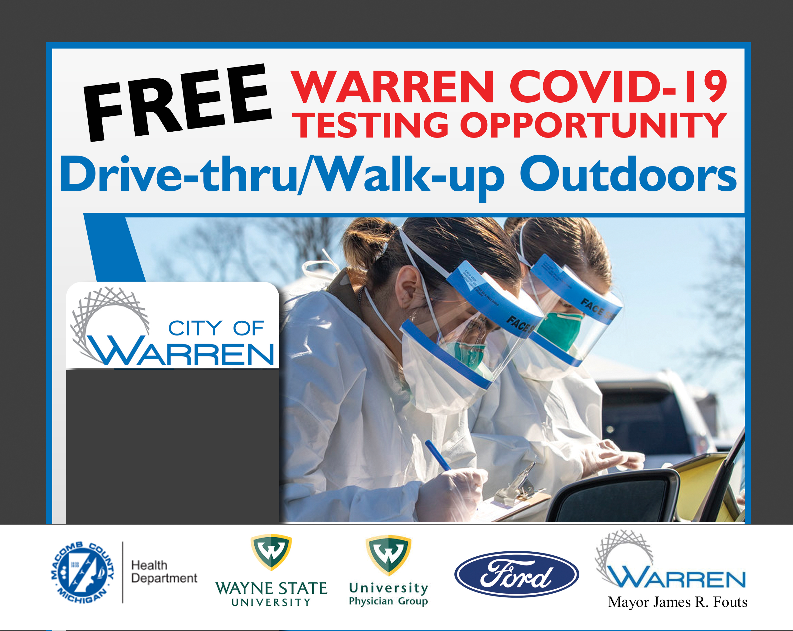 FREE COVID-19 TESTING AT WARREN CITY HALL EVERY THURSDAY AND EVERY SATURDAY, 10AM-3PM